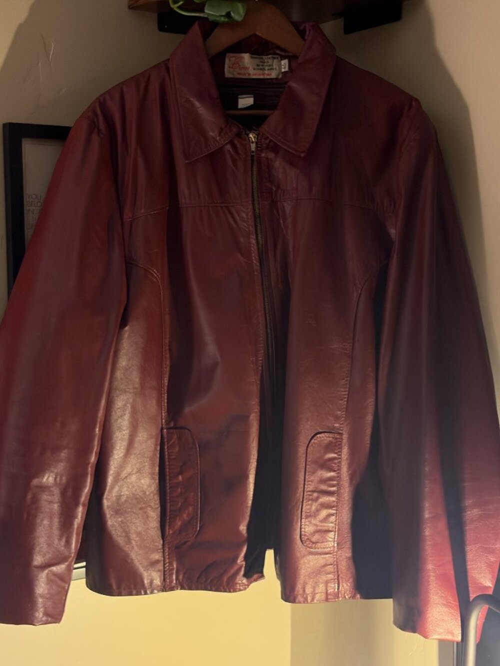 Vintage 1990s Jean Pierre Burgundy Leather Jacket Women's 46 or men’s Medium